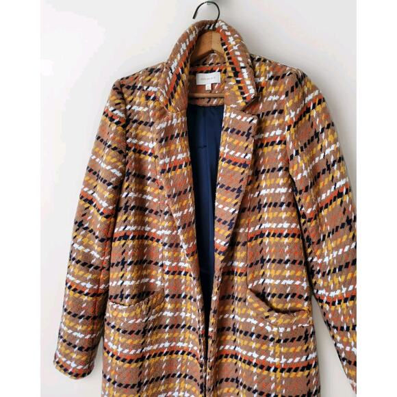 Women X-Small Coat Camel MultiColor Retro Plaid Overcoat Peacoat -Skies Are Blue - Picture 4 of 13